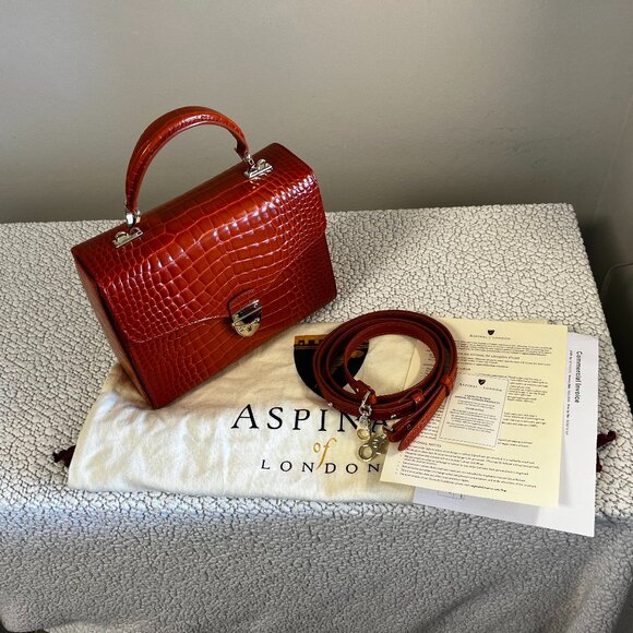 Aspinal of London Mayfair Bag Deep Shine Marmalade Ombre Croc - Picture 13 of 14